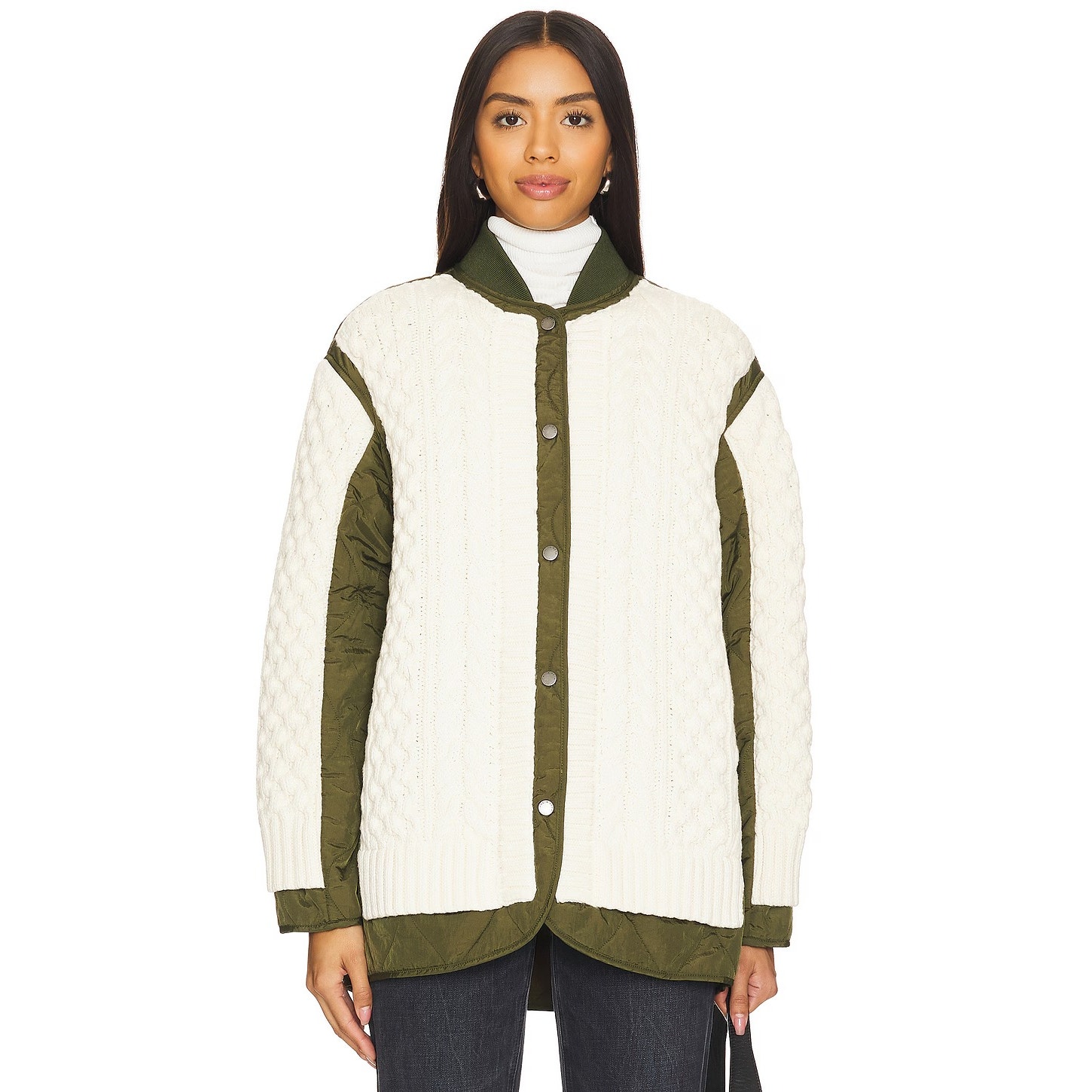 Rag & Bone Winnie Mixed Media Jacket Oversized Chunky Knit Streetwear Ivory L